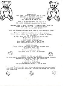Flyer - Wonga Park Goodfellows advertising/information sheet, re the “Bears Picnic” to be held on Saturday 30th July.  Probably 1995