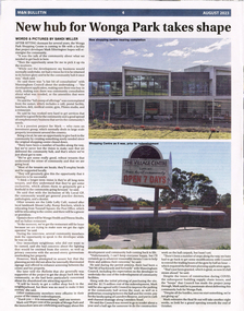 Newspaper - A newspaper cutting Manningham & Nillumbik Bulletin August 2023 page 4, “New hub for Wonga Park takes shape”