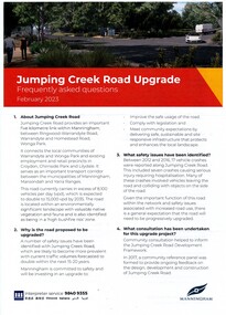 Flyer - Feb 2023 Manningham City Council information sheet, of Frequently Asked Questions on the Jumping Creek Road upgrade