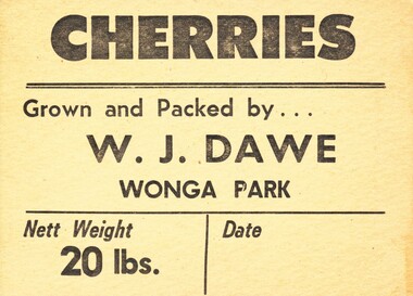 Card - Fruit Box Label, Cherries W.J. Dawe
