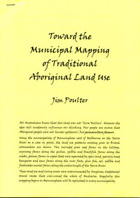 Booklet - 10-page booklet by Jim Poulter, “Toward the Municipal Mapping of Traditional Land Use”