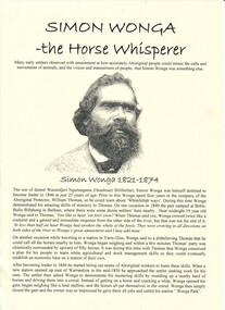 Document - Information Sheet, “Simon Wonga – the Horse Whisperer”