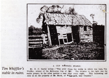 Newspaper - Copy of a newspaper cutting fromThe Australasian (Melbourne) Saturday 14/12/1907 on page 36, “A Cup Winner’s Stable” on the property of Mr. Stock of Wonga Park