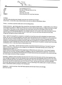 Letter - A printed copy of an email from Joan Hale to Robyn Smith, with details of an interview by Joan Hale of Judy Knee (daughter of Fred and Hilda Knee)