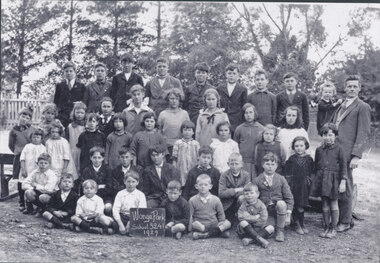 Photograph - Black and White, Wonga Park State School Pupils 1929 and teacher Mr Daniel McCann
