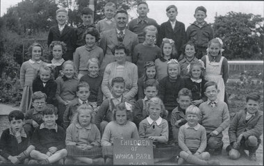 Photograph - Black and White, Wonga Park State School Pupils 1952 with Mr & MrsTreloar