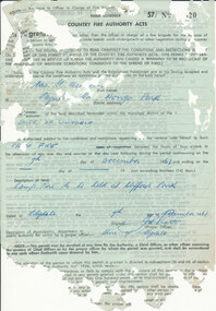 Document - CFA Permit dated 7/12/1961, to light a camp fire at Clifford Park granted to Mrs. G. Duncan? of Paynters Rd Wonga Park