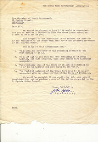 Letter - c.1960 Letter from The Wonga Park Ratepayers' Association, to The Minister of Local government requesting he receive a deputation to discuss status of Wonga Park after severence of Croydon from the Shire of Lillydale