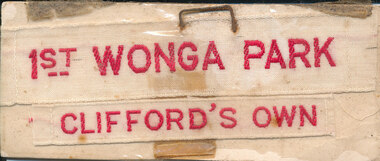 Sign - Shirt label, for1st Wonga Park Scouts