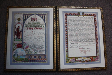 Illuminated Address, Illuminated Address 1909 to Bishop Higgins from clergy on arrival hometo Ballarat from Rome