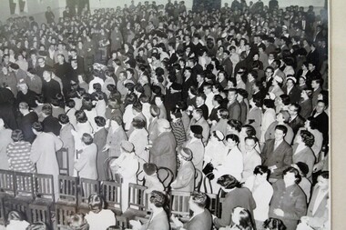 Photograph, Cardinal Joseph Cardijn welcomed at St Patrick's Hall ballarat 1958