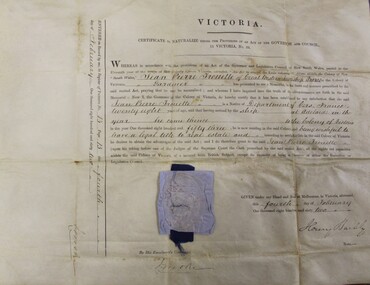 Certificate, Victorian Naturalisation Certificate