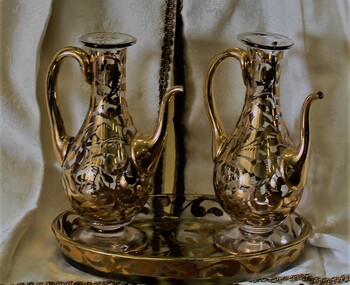 cruets, glass cruet set and tray