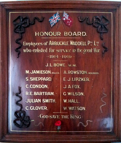 Honour Board, Arbuckle & Ward Honour Board