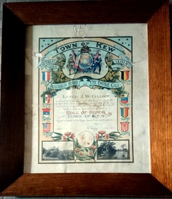 WW1 Certificate, Town of Kew, frame made July 2019