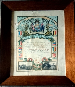 WW1 Certificate, Town of Kew, frame made July 2019