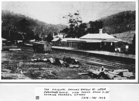 Original railway station Upper Ferntree Gully. View shows down side looking towards Upwey