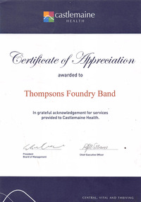 Certificate, Castlemaine Health, C2010