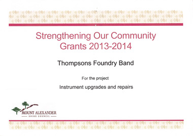 Certificate, Strengthening Our Community Grants 2013-2014, 2013