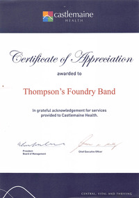 Certificate, Castlemaine Health, C2010