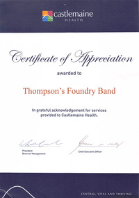 Certificate, Castlemaine Health, C2010
