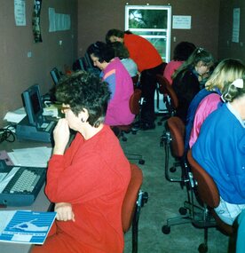 Photograph, Ladies at computers at the Park Orchards Community Centre