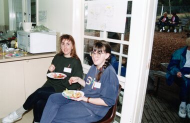 Photograph, Two ladies eating at Park Orchards Community Centre, Unknown year