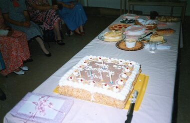 Photograph, Vina's 90th birthday cake at Park Orchards Community Centre, Unknown year