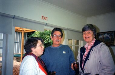 Photograph, Three people enjoying a cuppa at Park Orchards Community Centre, Unknown date