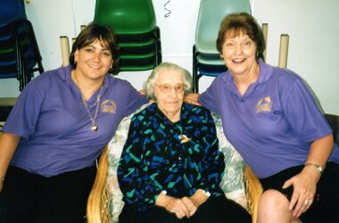 Photograph, Two staff with older lady at Park Orchards Community Centre, Unknown year