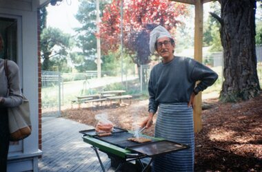 Photograph, Man at BBQ at Park Orchards Community Centre, Unknown date