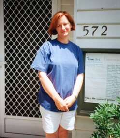 Photograph, A staff member outside Park Orchards Community Centre, Unknown date