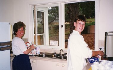 Photograph, Helpers in kitchen at the opening of the new POCH extension, Circa 1993