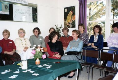 Photograph, Audience listening to someone speaking inside the Park Orchards Community Centre