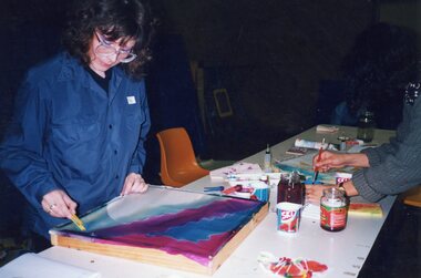 Photograph, An artist doing a screen print at Park Orchards Community House, Unknown date