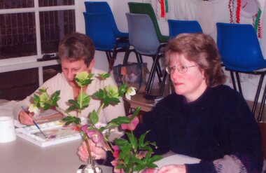 Photograph, Two artists painting flowers at Park Orchards Community House, Unknown date