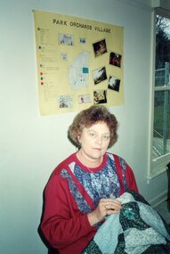 Photograph, A lady quilting at Park Orchards Community House, Unknown date
