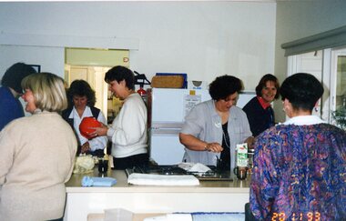 Photograph, Ladies in kitchen at Park Orchards Community Centre, 20th November 1993