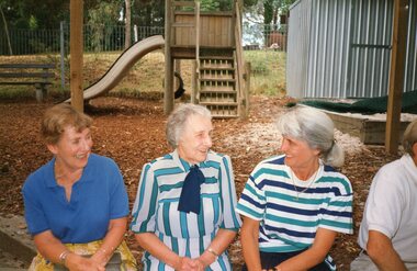 Photograph, Older lady and others outside at the Park Orchards Community House, Unknown date