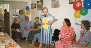 Photograph, Vima and guests at Vima's 100th birthday celebration at Park Orchards Community House, Circa 2004