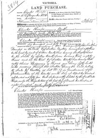 Photocopy, 1854 Land Purchase document by Charles Heape at a pound an acre, 640 acres in total, 1954