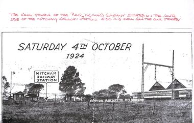 Photocopy, Photo of the location of the Park Orchards Company cool store, on south side of Mitcham Railway Station, 1924