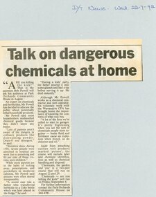 Newspaper, Bob Powell talk on herbicides at the Park Orchards Community House