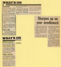 Newspaper, Classes at POLTA and the Park Orchards Community House 1984