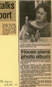 Newspaper, Porcelain classes at the Park Orchards Community House 1985
