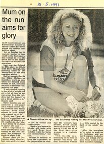 Photograph, Dianne Aitken enjoying marathon running. 31st May 1991 from Doncaster-Templestowe News