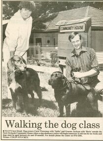 Photograph, Dog obedience classes at the Park Orchards Community House, with Carol Waterman and Graeme Jackson. Circa 1991