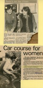 Photograph, Betty Cole from Park Orchards Community House was The Mirror's newspaper's Citizen of the Month. Also car maintenance course at POCH
