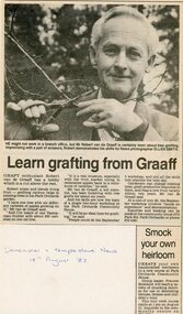 Photograph, Grafting workshop and dress class at Park Orchards Community House, with Robert Van de Graaff. Doncaster-Templestowe News 18 August 1987