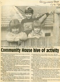 Photograph, Hive of activity at Park Orchards Community House. Ringwood Post 17 June 1992